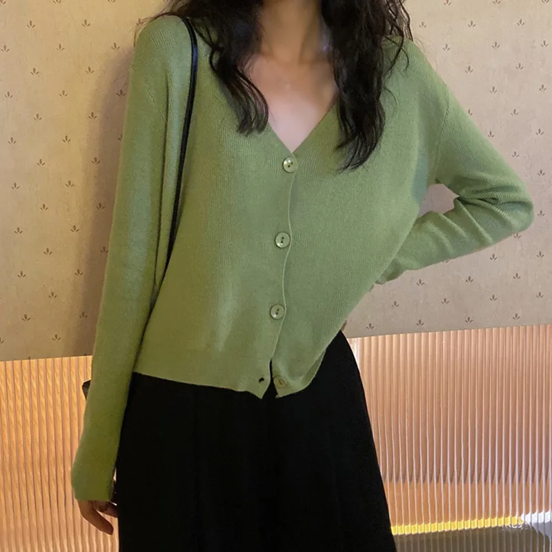 

Spring Autumn Fashion Women Cardigan Solid Color V-Neck Cardigan Female Casual Wild Long Sleeve Button Up Knitted Cardigan Tops.