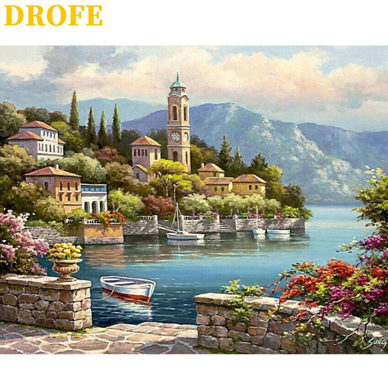 

DROFE DIY рамка картина по номерам Современная роспись акриловый пигмент уникальное украшение для дома ручная роспись подарок 40x50 осенью