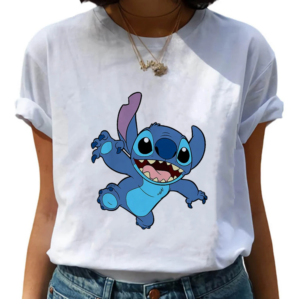 

Disney T-Shirt Women Naughty Lovely Stitch Ohana Shirt Grimace Printed Harajuku Kawaii Tshirts Summer Cute T shirts for Girls
