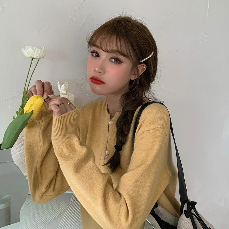 

Anglo-American yuan will soft waxy knitting cardigan outside net infrared set loose in brief paragraph long-sleeved sweater