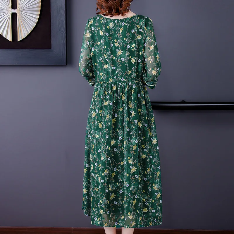 

Elegant Floral Summer Dresses Female Elegant Chiffon Dress Loose M To 4XL Plus Size Dresses for Women Robes T6012