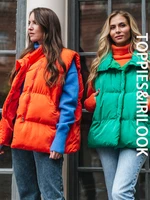 toppies 2021 new women green sleeveless vest autumn winter warm stand collar loose vest solid jacket female