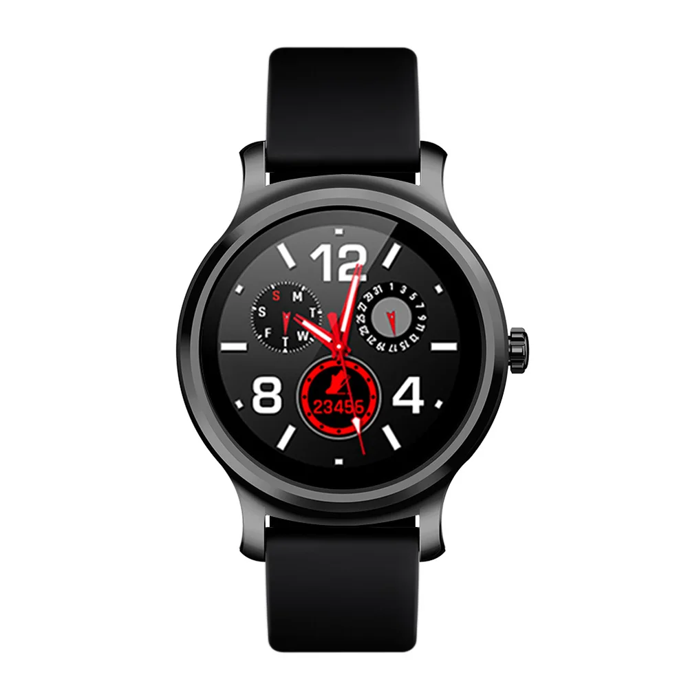 Black leather strap RUNDOING R2 1,3 дюймов Смарт-часы Bluetooth Вызов полный сенсорный экран дистанционное управление пульсометр фитнес-трекер запись для мужчин и женщин - Цвет: Black leather strap