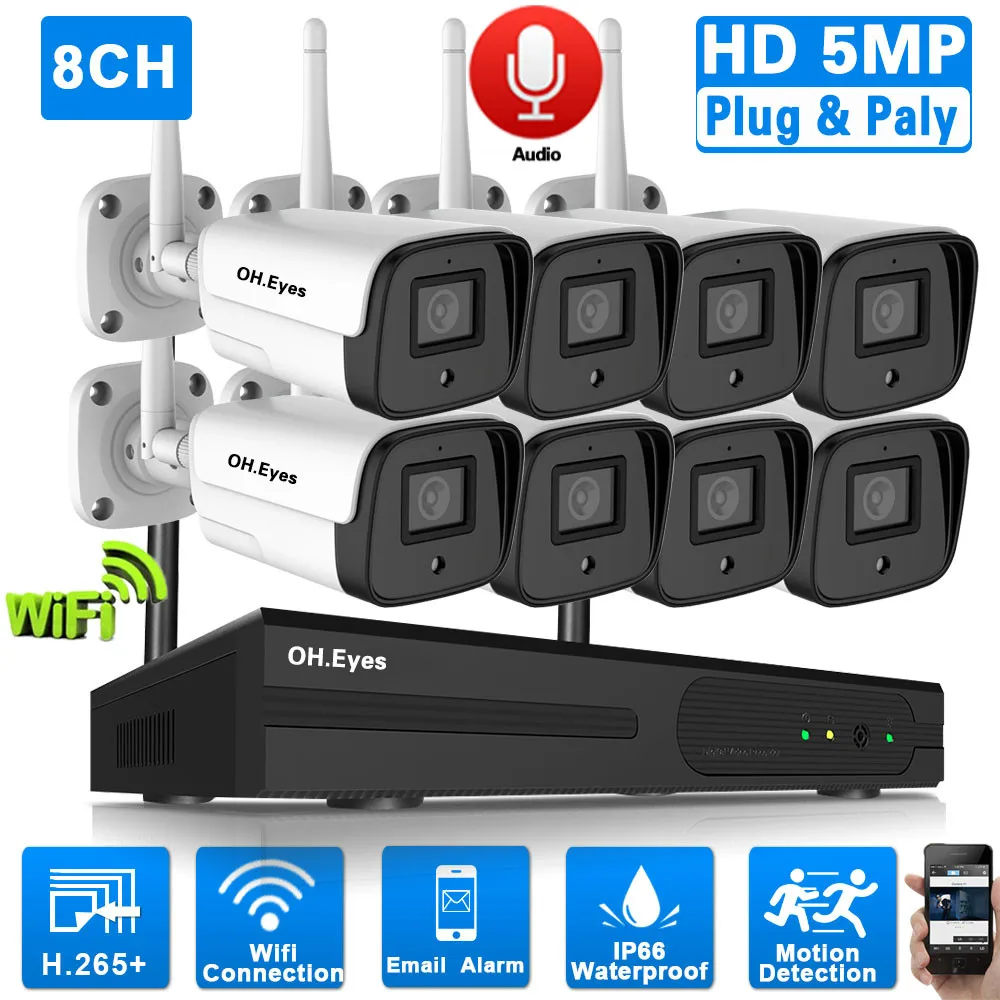 

H.265 5MP Wireless CCTV Camera System 8CH Wifi NVR Kit Outdoor Waterproof Bullet Security Surveillance IP Camera System Set 4CH