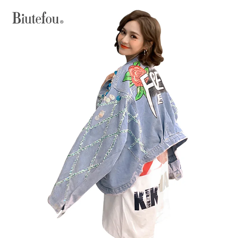 Женская джинсовая куртка Короткая свободная с блестками весна-осень 2021 | одежда