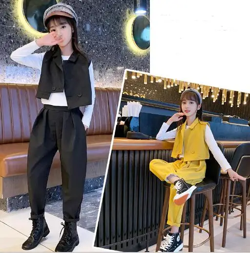 

Children Clothes Vest + T shirt + Pants Clothing For Girls Spring Autumn Outfit For Girls Teen Kids School Suits 6 8 10 12 Years