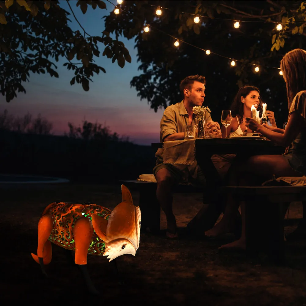 

1pc Solar Garden Lamp Iron Foxes Shape Landscape Light Outdoor Decorative Lamp
