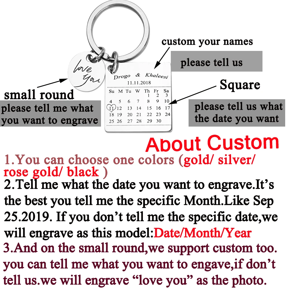 calendar Keychain 2 Персонализированные фото брелок-календарь на заказ подарок Выгравированная Дата имя нержавеющая сталь брелок Выпускной юбилей день рождения - Цвет: calendar Keychain 2