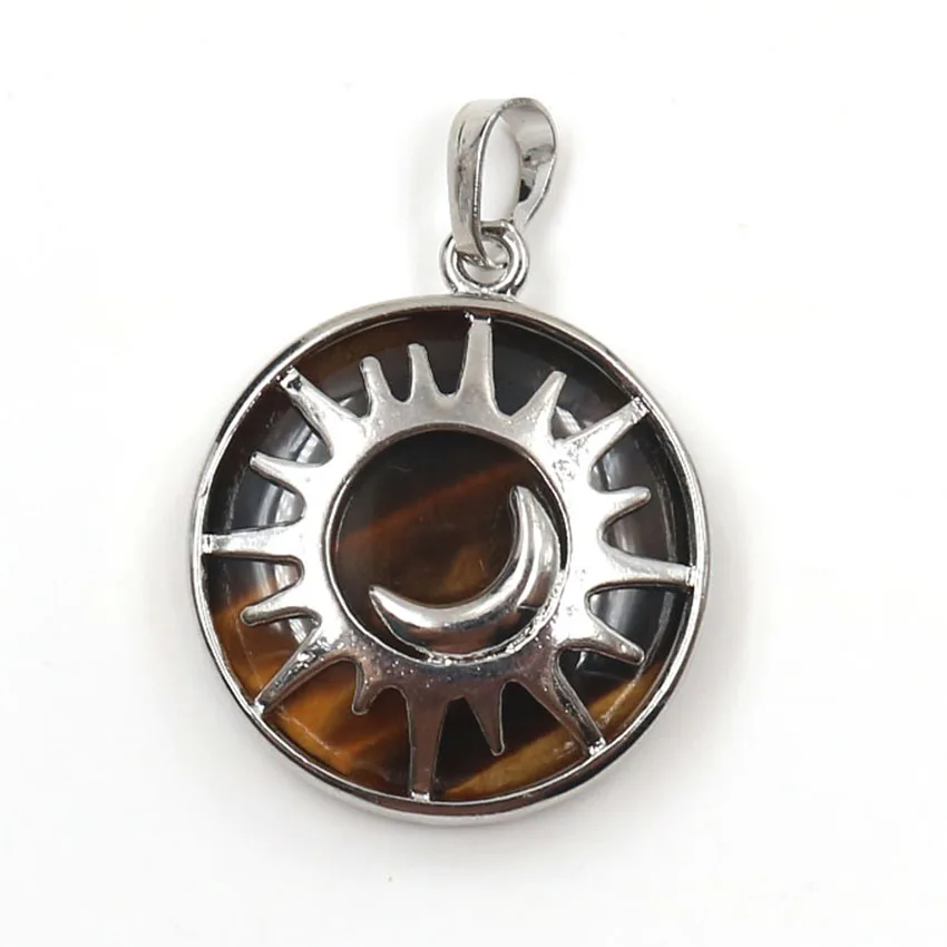 FYJS уникальное серебро солнце и полумесяц круглой формы камень аметист кулон