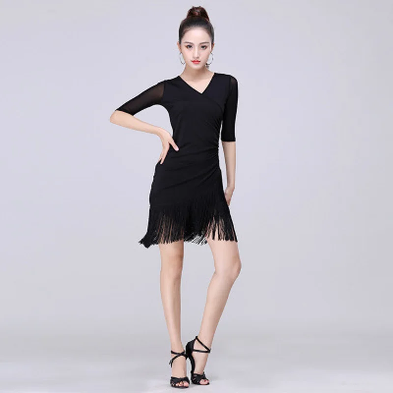

2021 Adult Female girl Latin Dance Tassel Dress Costume Women Ballroom ChaCha Samba Rumba Clothing Performance Dancewear