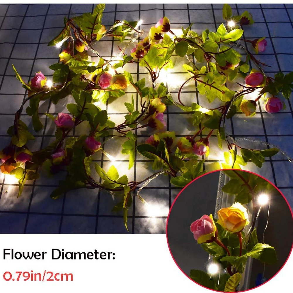 

2M/5M/10M Rose Flower Vine LED Christmas Garland Fairy String Lights Battery Powered Outdoor For Wedding Garden Party Decor