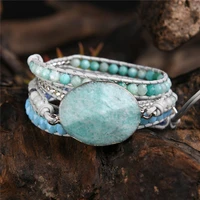 genuine aamzonite leather 5 strands wrap bracelet healing stone handmade bracelets women natural stone beaded leather bracelet