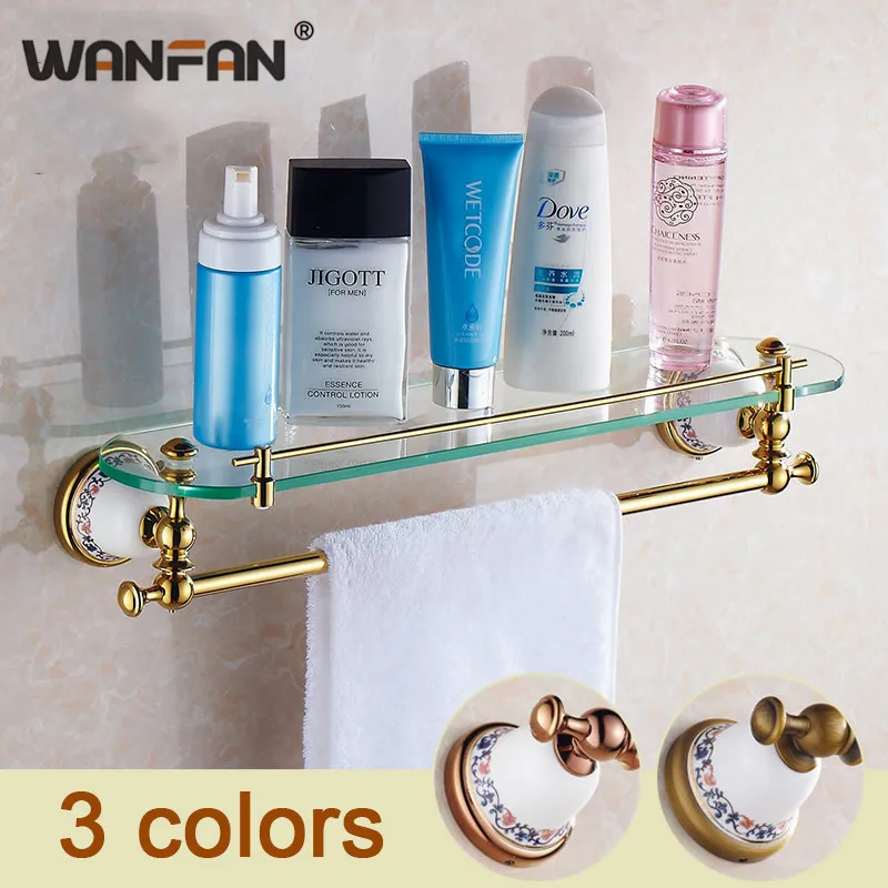 Роскошные Ванная комната полка под старину латунь Керамика Стекло с Полотенца