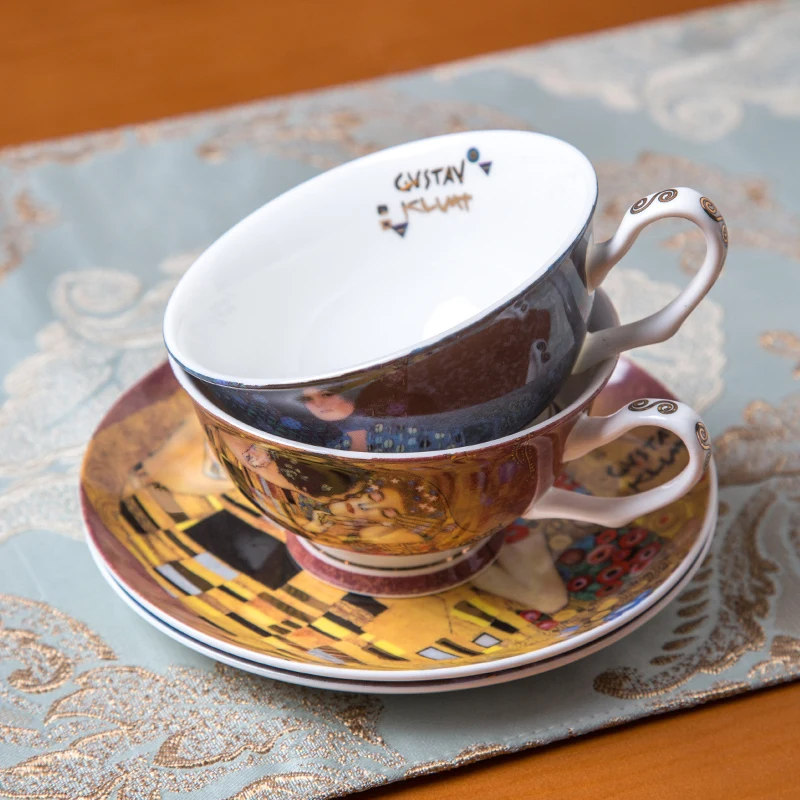 Набор из кофейной чашки и блюдца Klimt дизайн масляная живопись тонкого костяного
