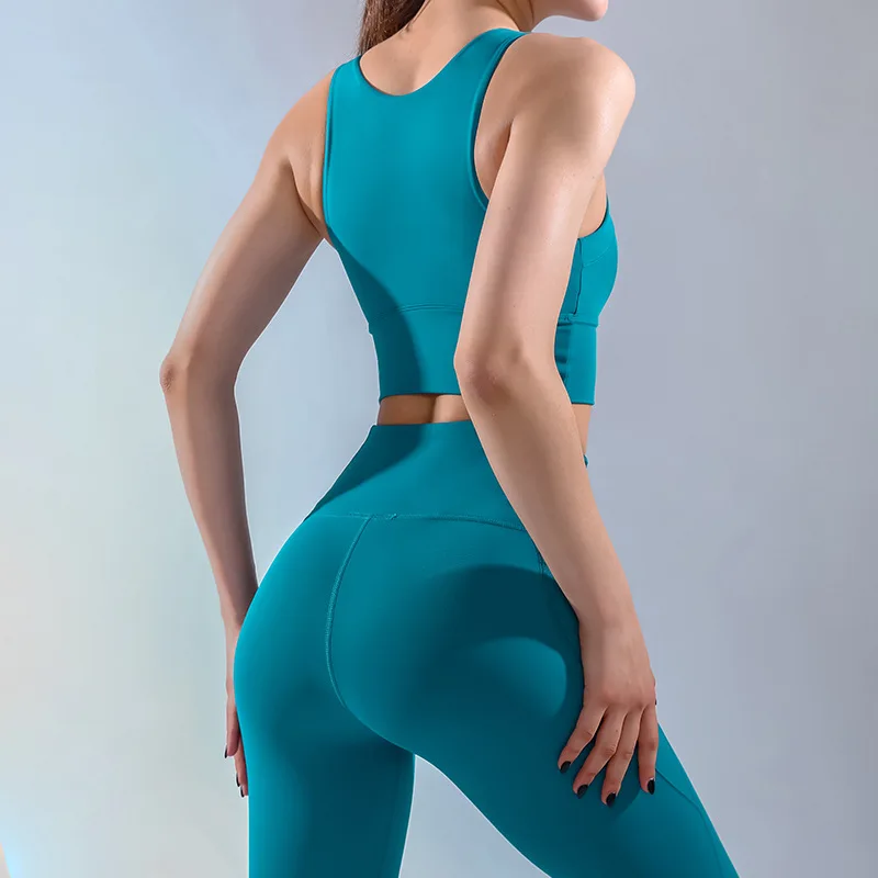 Qualidade com nervuras conjunto de yoga terno feminino para fitness sem costura esportes terno treino roupas manga longa esportes ginásio roupas (0)