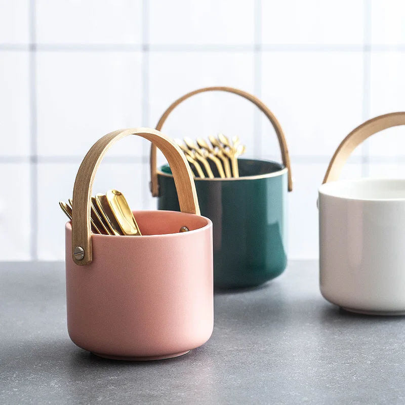 Kitchen Fork Ceramic Storage Box Chopsticks Tube Spoon Forks Cutlery Drain Portable Bucket Holder Utensils Organizer Tools Table | Дом и сад