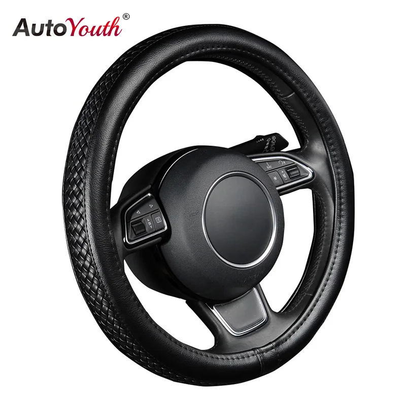 AUTOYOUTH из искусственной кожи чехол на руль черный Lychee узор с противоскользящей оплеткой стиль M размер подходит 38 см/1" Диаметр