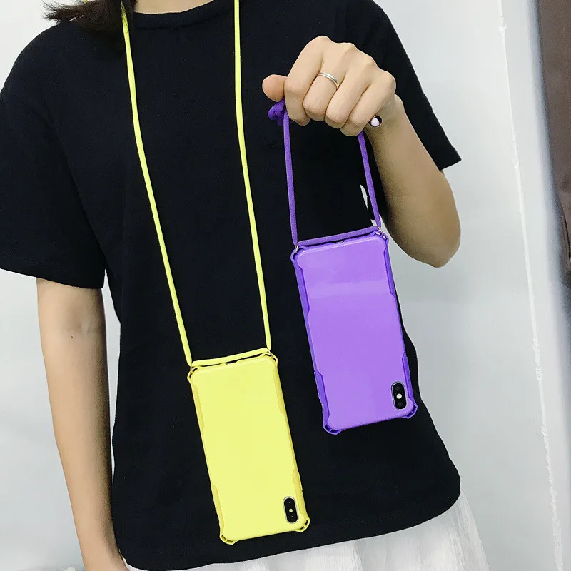 Strap Cord Chain Candy Color Phone Case For iPhone 11 Pro XS Max XR X 7 8 6 6s Plus Carry Necklace Lanyard Clear Cover Cases |