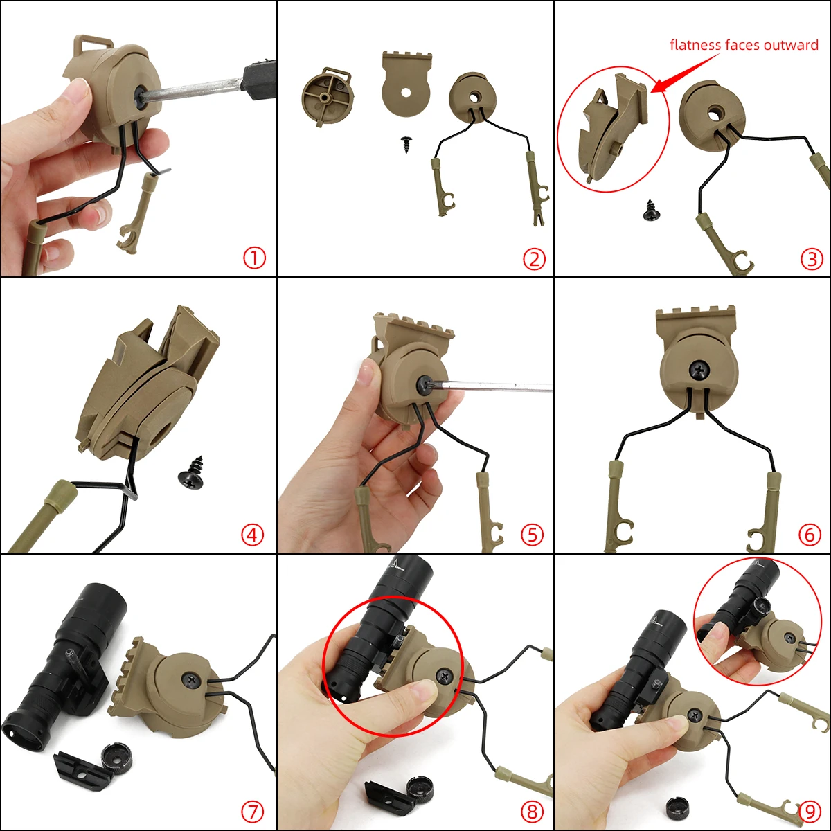 ARC Rail Adapter Tactical Headset COMTAC I II III Helmet Bracket Headset Mounting Tactical Flashlight M300B, M600B Mounting Base