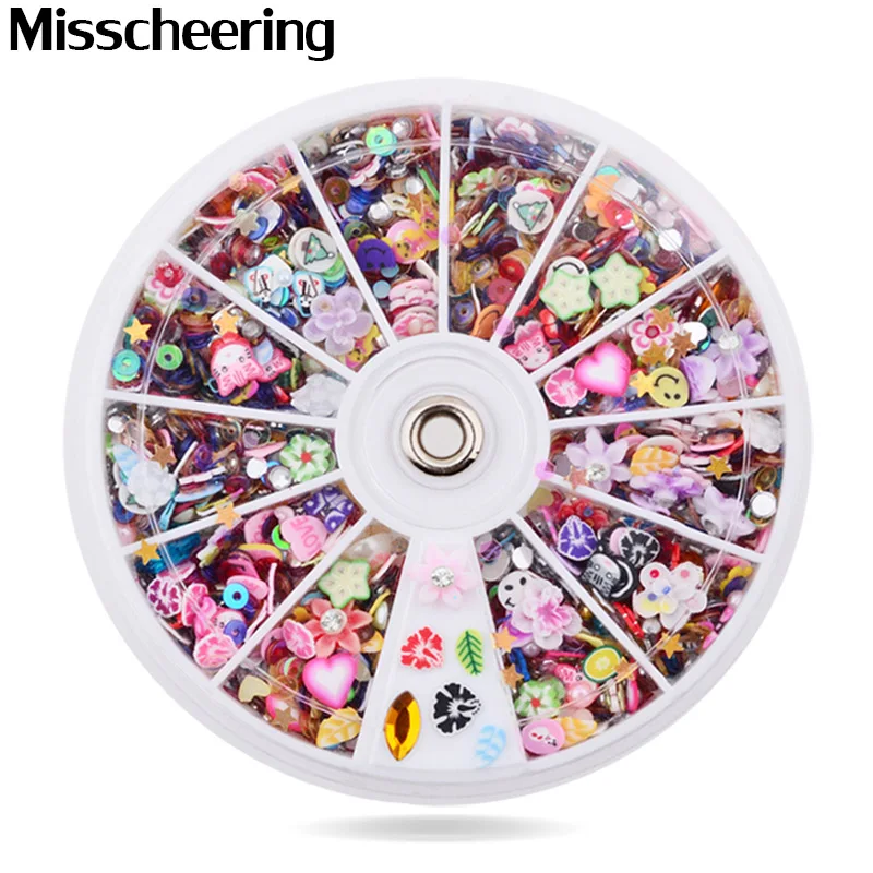 

Mixed Designs Resin Sequins Colorful Glitter Polymer Clay Nail Art Tips Rhinestone Slice Decoration Manicure Nail Wheel Tools