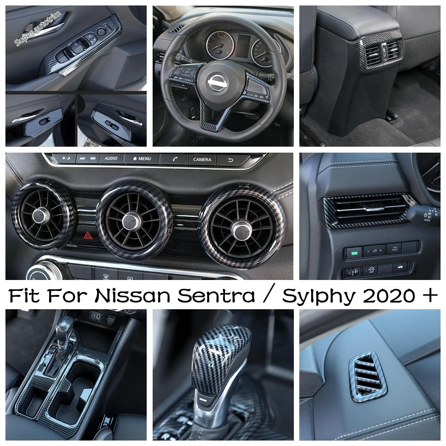 

Carbon Fiber Interior Parts For Nissan Sentra / Sylphy 2020 2021 Steering Wheel / Gear Shift Knob Panel / Air AC Vent Cover Trim