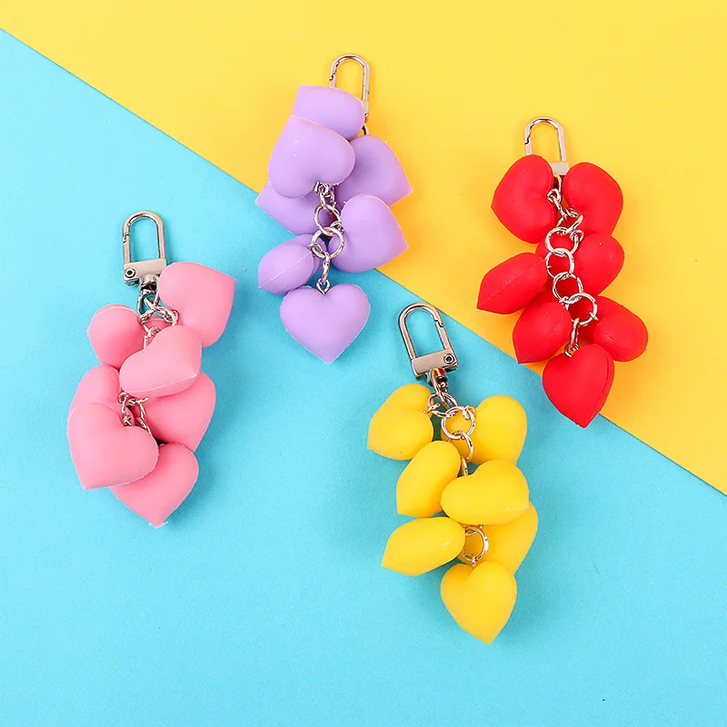 

Creative Color KeyRing Cute Silica Gel Peach Heart Key Chains Women Girl Bag Hanging Car Keyfob Pendant Accessories Decoration