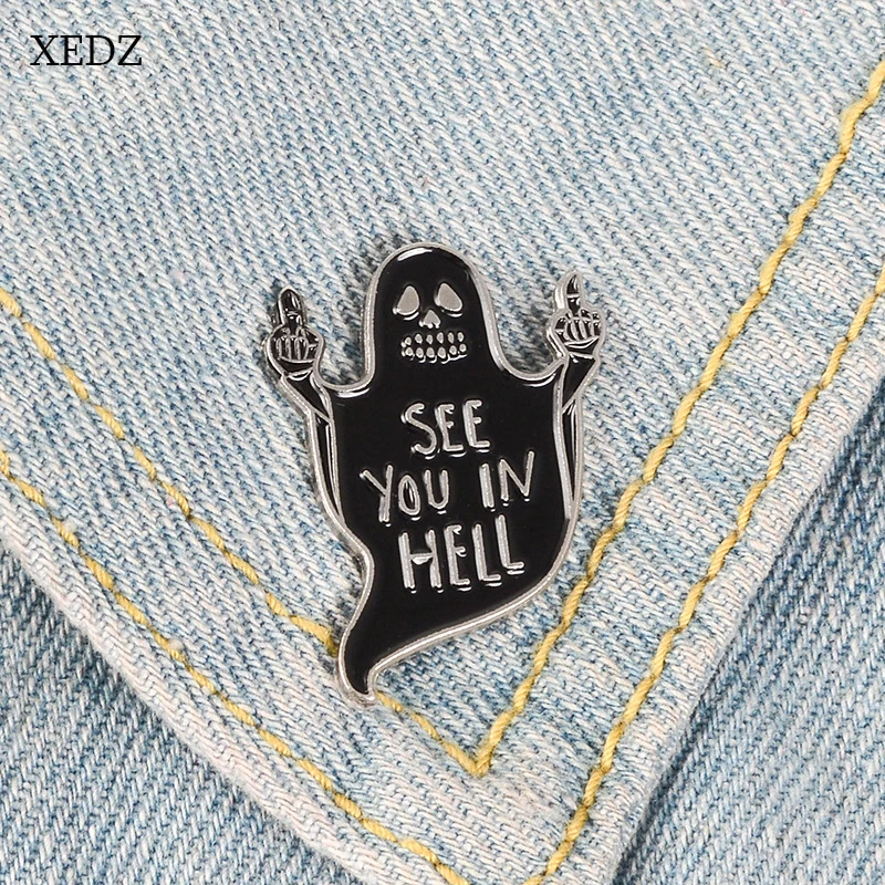 XEDZ новинка брошь в виде черного призрака из ада SEE YOU IN HELL черный ужас