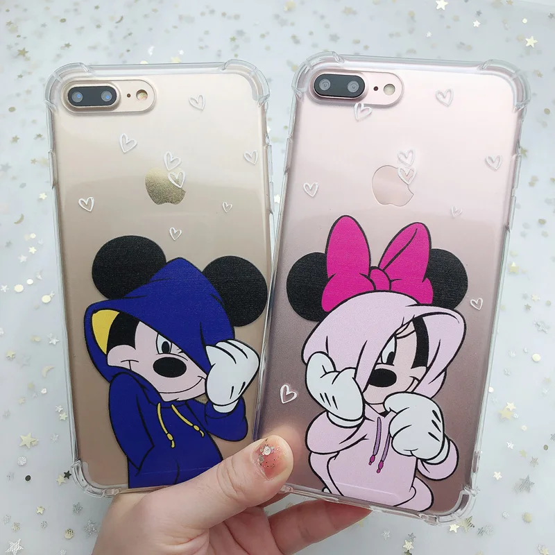 Мягкий чехол для телефона с милым рисунком Микки и Минни для iphone 11Pro XR XS MAX 6 6s 8X7 Plus, прозрачный противоударный чехол из ТПУ для iphone 7 8