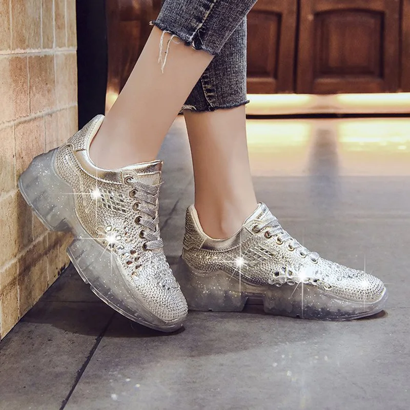 Повседневное обувь Bling Для женщин zapato de mujer кристаллы белые кроссовки на