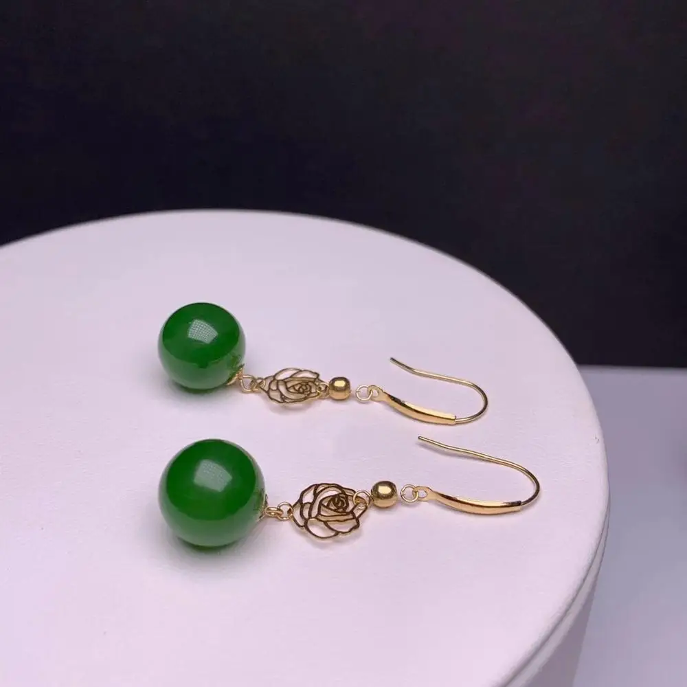 

SHILOVEM 18k yellow gold Natural Jasper drop earring classic fine Jewelry women wedding women gift 10*10mm myme10102685by
