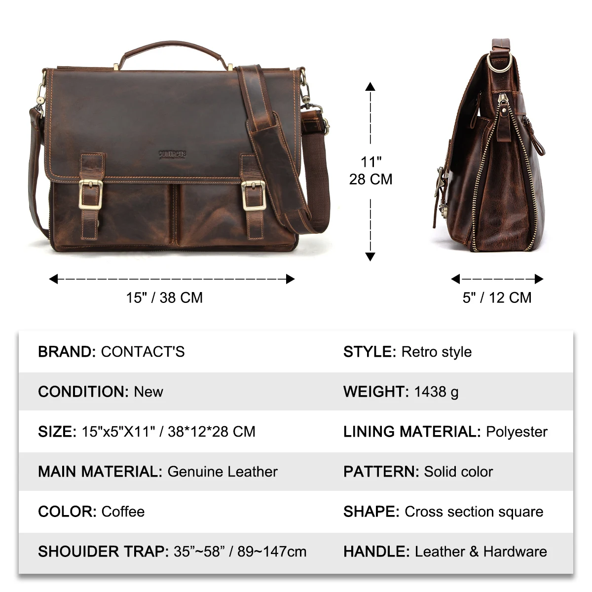 Men Briefcase Genuine Leather Laptop Bag Macbook Pro 14