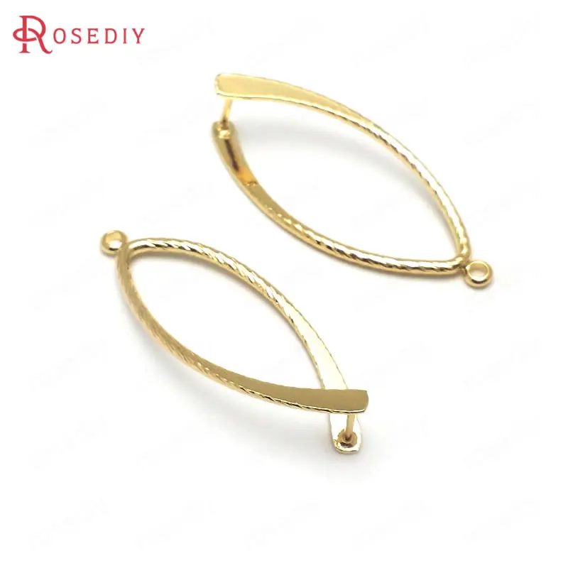 

(C519)6 pieces 36x15mm High Quality Gold Color Brass Long Oval Shape Can fit Beads Earrings Connector Charms Findings