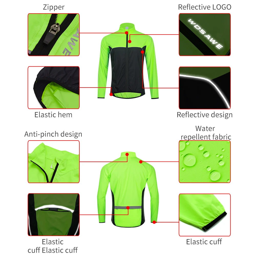 Ветрозащитная велосипедная куртка WOSAWE мужской дождевик одежда для шоссейного