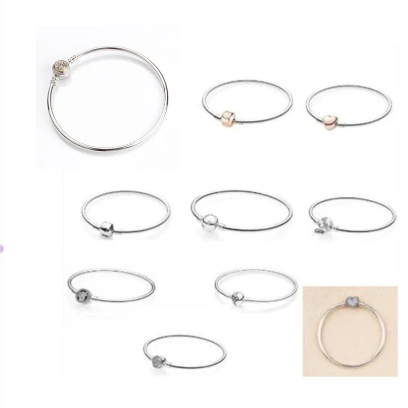 

Authentic 925 Sterling Silver Rose Gold Barrel Clasp Snake Chain Basic pan Bracelet Bangle Fit Women Bead Charm Jewelry
