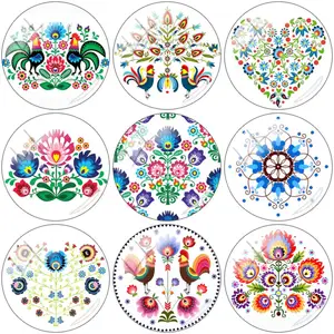 JWEIJIAO богемный польский фольклорный рисунок печать 12 мм15 мм16 мм18 мм20 мм25 мм стеклянный кабошон демонстрационная фурнитура с плоским основанием PF87