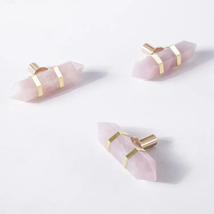 Роскошные медные ручки розовый и прозрачный натуральный кристалл ручка латунные