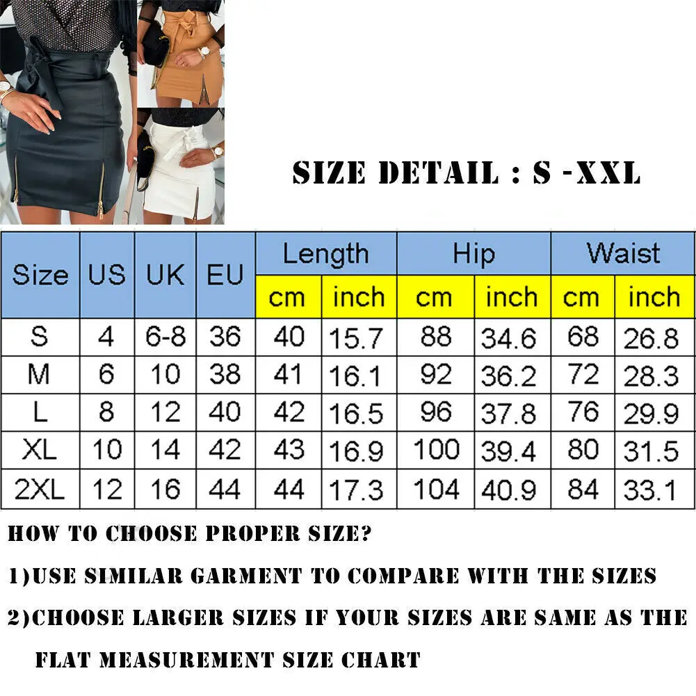 Office Lady Women Sexy PU Leather Pencil Bodycon Belted Bow knot tied Zipper Slit Split High Waist Mini Short Skirt | Женская одежда