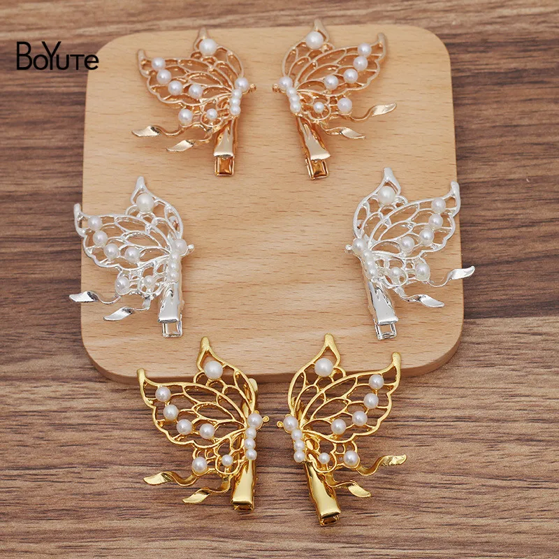 

BoYuTe (10 Pieces/Lot) 36*45MM Pearl Butterfly Hair Clips Factory Supply Handmade Diy Hair Accessories Materials