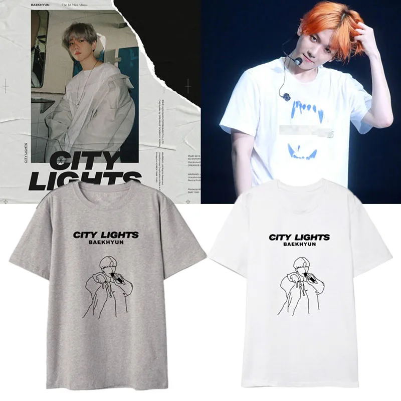 Kpop EXO BaekHyun концертная же летняя свободная футболка Модная хлопковая Женская