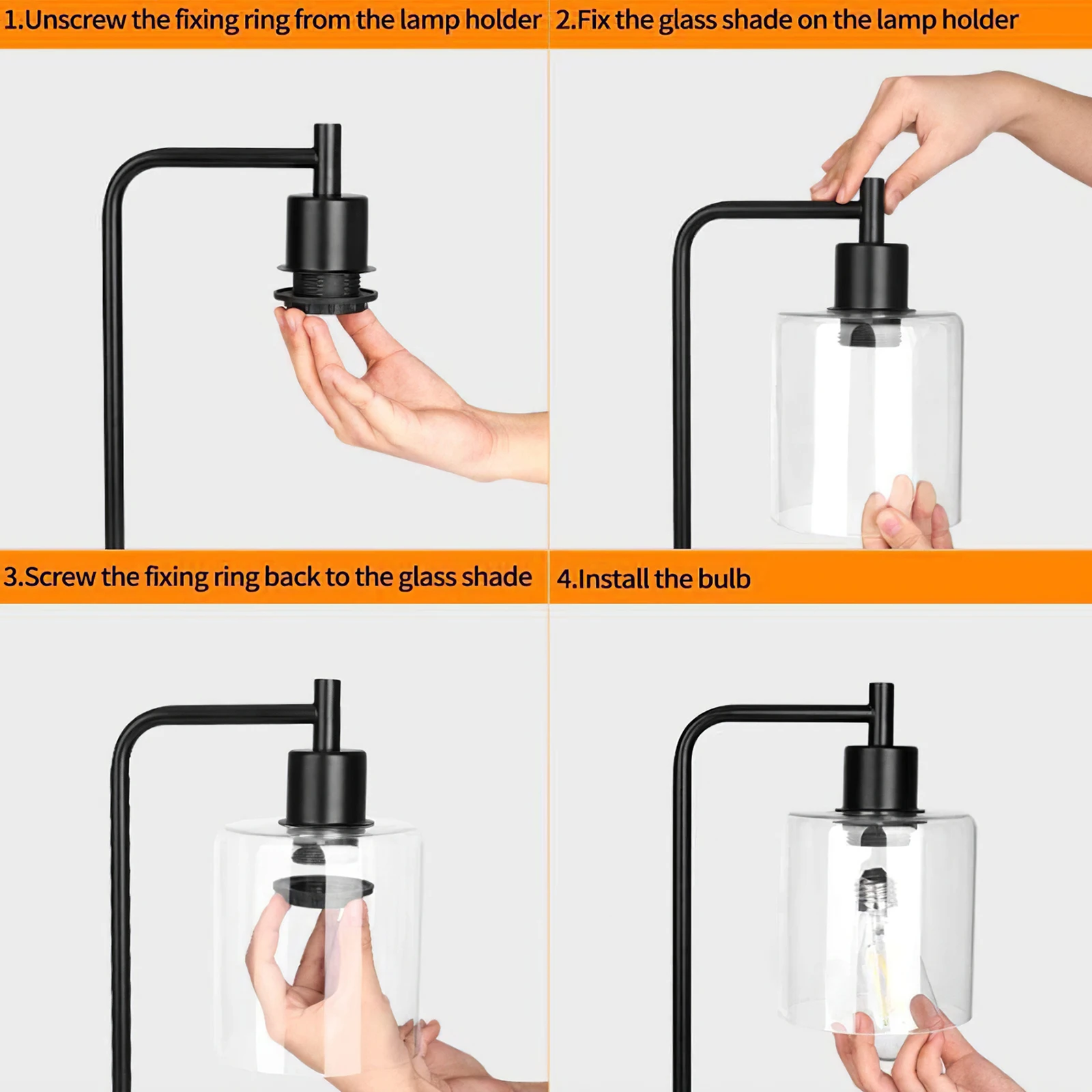 

Industrial Table Lamp Two USB Charging Ports Two Sockets Touching Controlling Dimmable Vintage Desk Glass Shade Nightstand