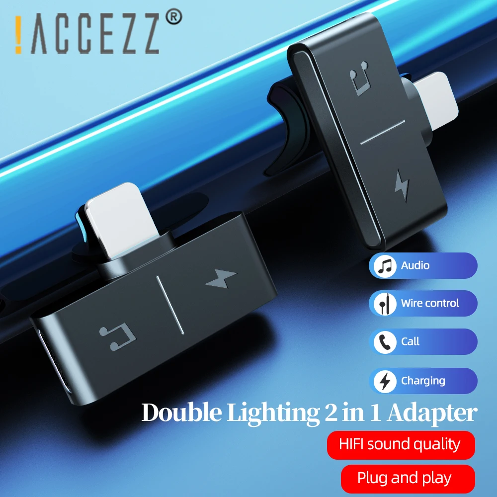 

!ACCEZZ 2 in 1 Audio Adapter Charging Headphone Adapter For iPhone 12 11 Pro XS Max XR 8 7 Plus Lighting Charging Cable Splitter