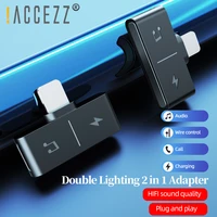 accezz 2 in 1 audio adapter charging headphone adapter for iphone 12 11 pro xs max xr 8 7 plus lighting charging cable splitter