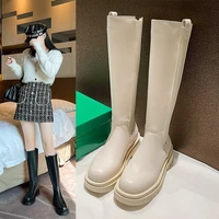 2021 new winter long elastic band womens high boots knee high luxury chelsea boots women ankle boots chunky platform shoes
