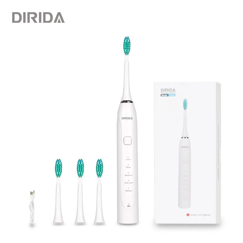 White DIRIDA S-2003 уход за полостью рта перезаряжаемая звуковая зубная щетка Водонепроницаемая электрическая зубная щетка Ультра звуковая Глубокая чистка зубов - Цвет: White