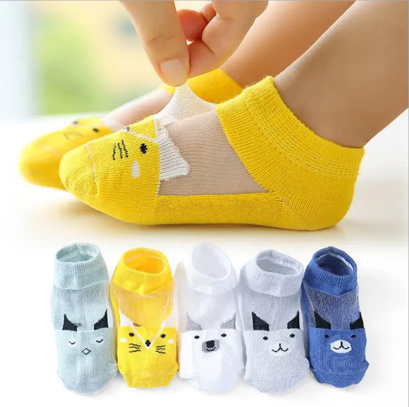 Calcetines finos de malla para beb&eacute;, para reci&eacute;n nacidos, algod&oacute;n, informales, dibujos animados, 5 par/lote-3