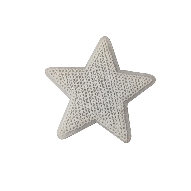 

3.5" White Star Sequined Iron on Patches for Clothes Handbags Sequins Five-Star Embroidery Applique Parches Termoadhesivos Para