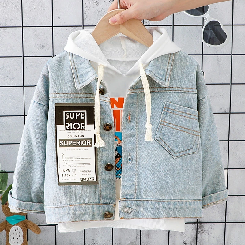 Джинсовая куртка для маленьких мальчиков и девочек Осенняя верхняя одежда