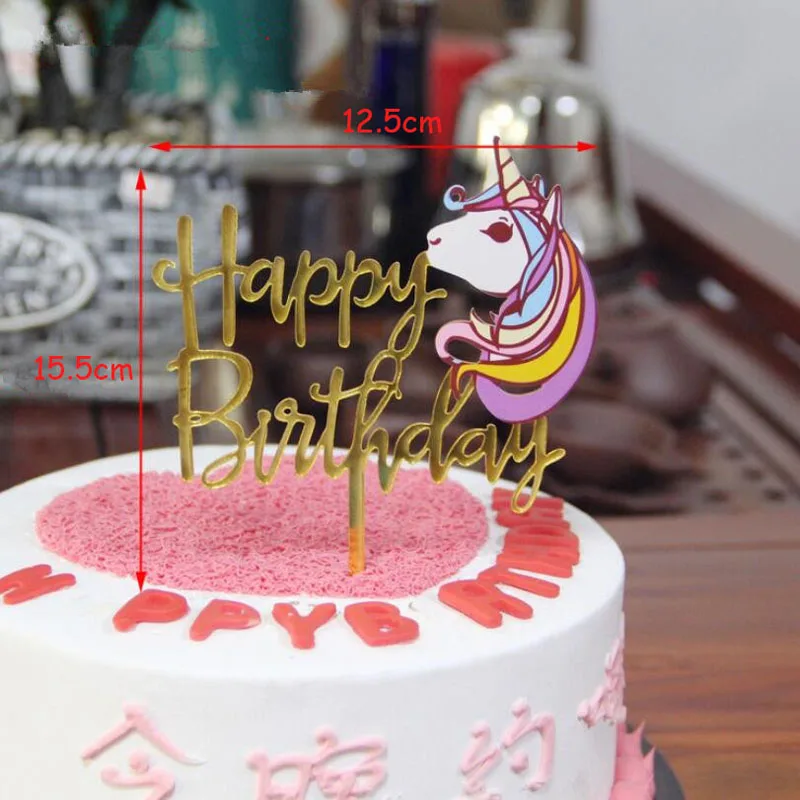 unicorn Золотой Единорог Фламинго акриловый торт Топпер С Днем Рождения Кекс Топпер для детского душа Русалка Единорог украшения для торта для вечеринки - Цвет: unicorn