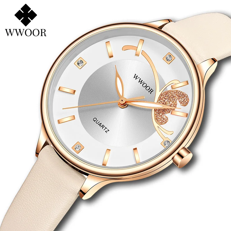 

Women Watches 2021 WWOOR Top Brand Luxury Designer White Ladies Dress Quartz Watch For Women Leather Casual Wristwatch Gift xfcs
