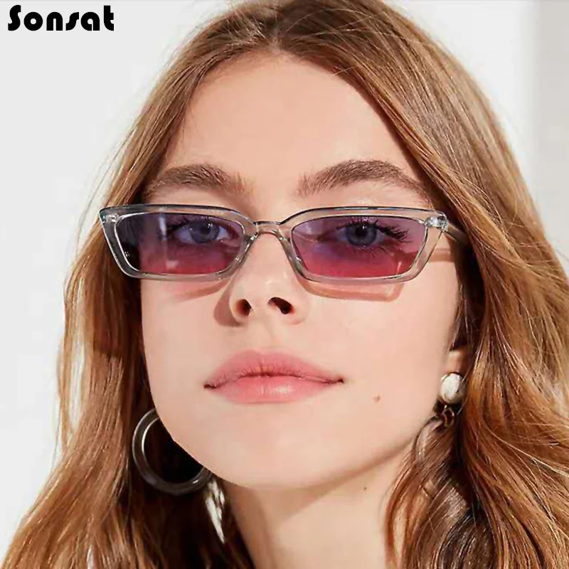 

Classic Plastic New Transparent Color Square Small Cat Eye Frame Sunglasses For Women Female Retro Colorful Vintage Glasses